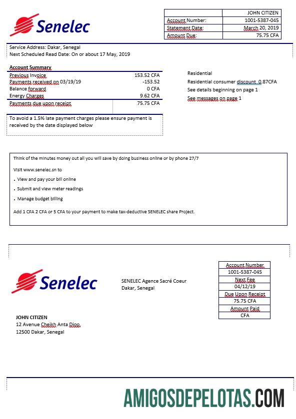 Senegal Senelec Agence Sacré Coeur Projeto de lei de eletricidade em formato Word exemplo real